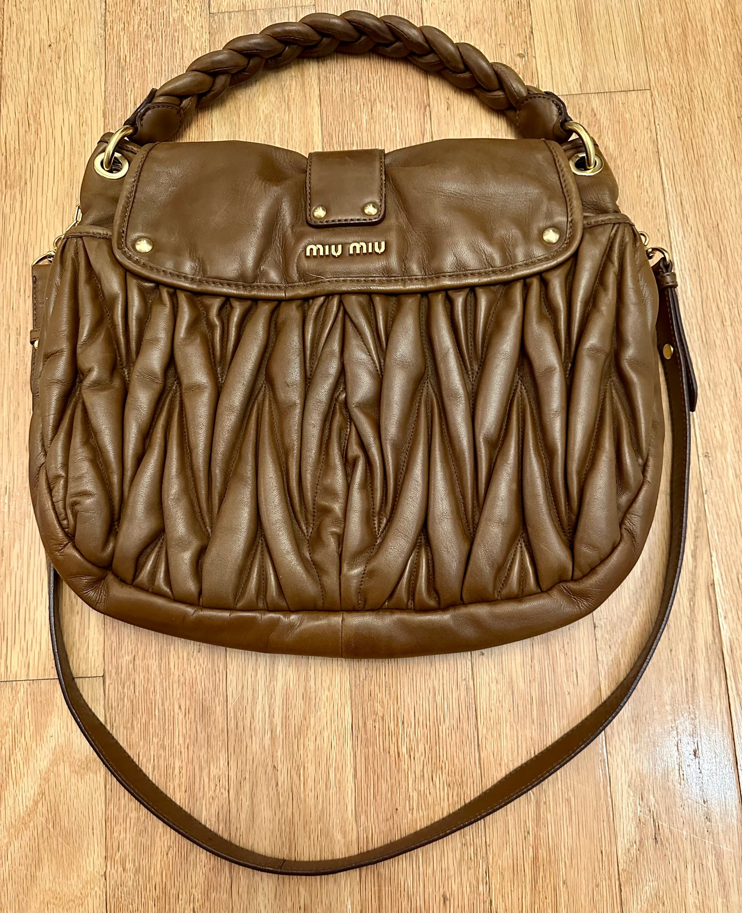 Rare Miu Miu Braided Leather Hobo Bag