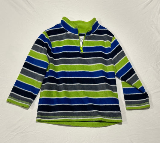 #95A Children's Place 3T Fleece Quarter-Zip - Green, Blue, Gray Stripe - EUC