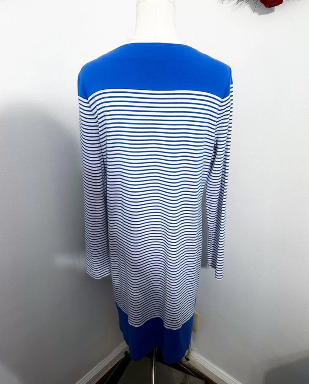 #111 Talbots Blue Striped Dress Pockets DrawString sz Medium