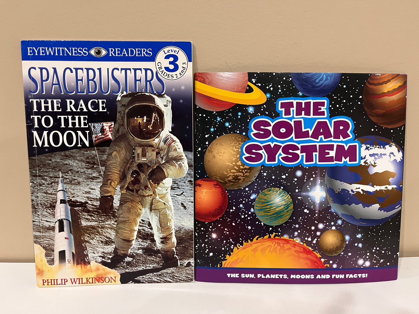 137 (2) paperback books: The Race to the Moon (EUC) and The Solar System (BN) multiple picture