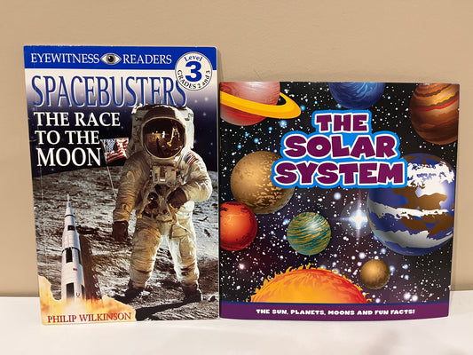 137 (2) paperback books: The Race to the Moon (EUC) and The Solar System (BN) multiple picture