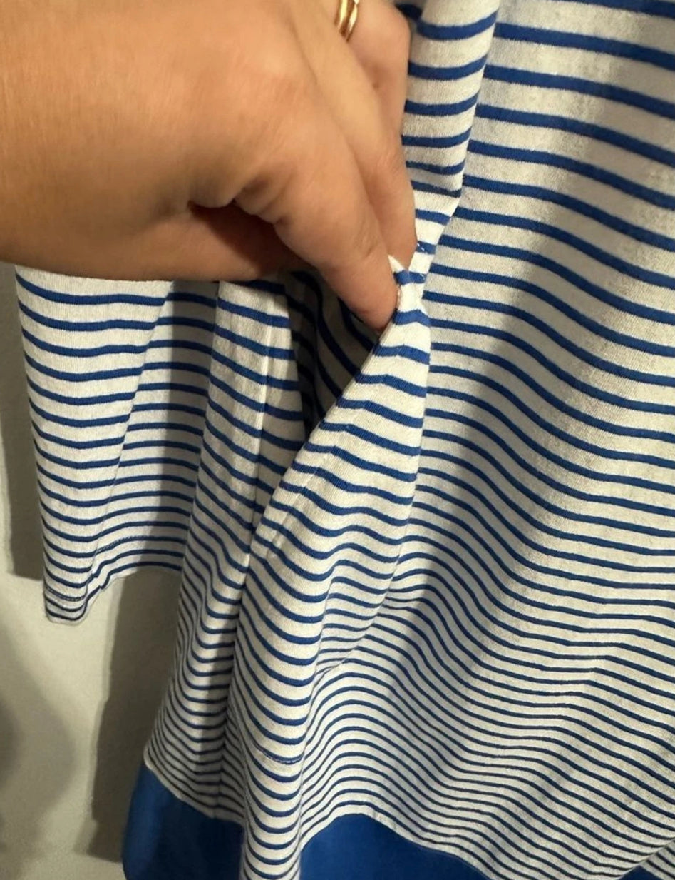 #111 Talbots Blue Striped Dress Pockets DrawString sz Medium