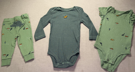 #103 9m Green Dino Onesie/Pants Bundle