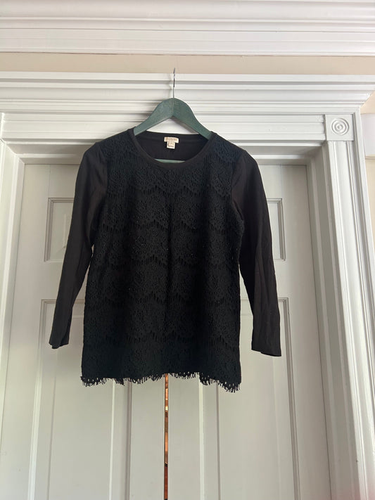 136 EUC Black shirt with lace details jcrew xs