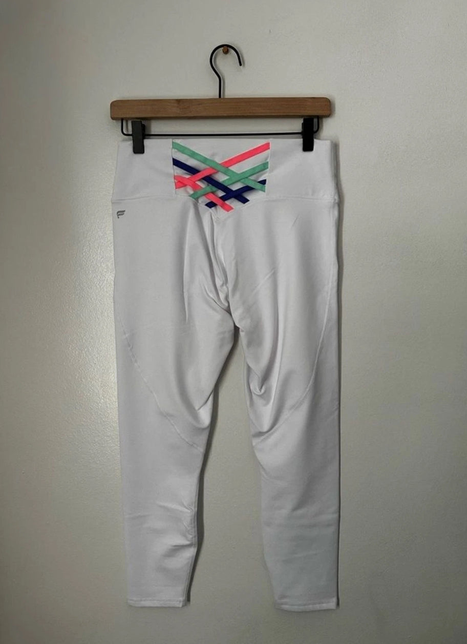 #111 Fabletics Boost Powehold 7/8 High Waisted Leggings White sz Large