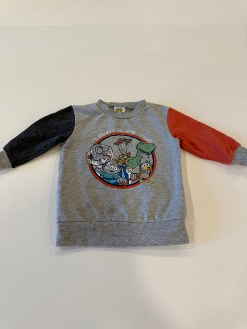 #9 -  Toy Story -  Grey Sweatshirt with colorblock arms, I'll Always Be Your Friend Toddler SIZE  18M REDUCED