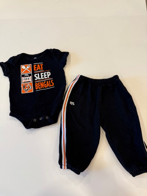 #9 -  Bengals -  Eat, Sleep, Bengals Onesie and Black NFL Sweatpants with Orange/white stripe Toddler SIZE  18M REDUCED