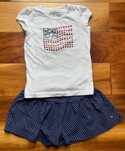 Seller #72 Girls 3T Flag Shirt Shorts - GUC