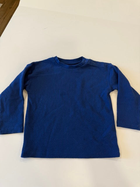 #9 -  M&S  -  Royal Blue Waffle and White Dino Print Long Sleeve Shirts Toddler Boys SIZE  18-24M EUC