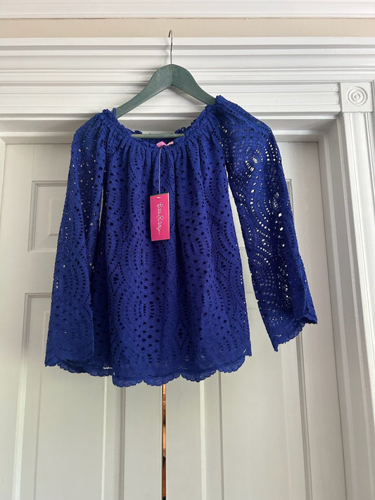 136 nwt XS Lilly blue lace shirt off shoulder - great for 4th!
