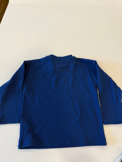 #9 -  M&S  -  Royal Blue Waffle and White Dino Print Long Sleeve Shirts Toddler Boys SIZE  18-24M EUC