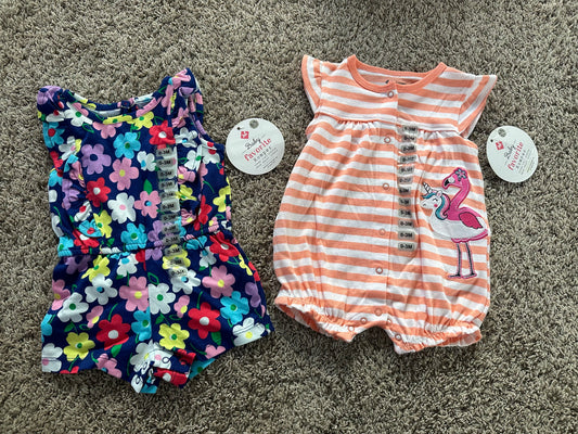 NWT Set of 2 Rompers, Size 0-3M