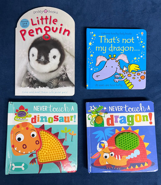 Touch & Feel Board Book Bundle: That’s Not my Dragon, Never Touch a Dinosaur/Dragon, Little Penguin Priddy Book