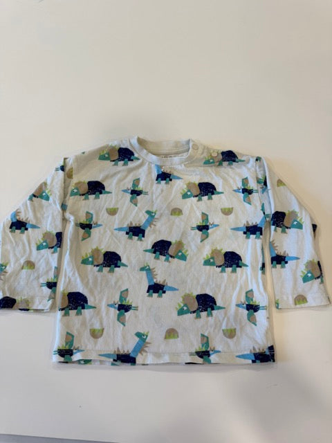 #9 -  M&S  -  Royal Blue Waffle and White Dino Print Long Sleeve Shirts Toddler Boys SIZE  18-24M EUC