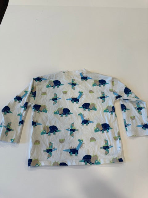 #9 -  M&S  -  Royal Blue Waffle and White Dino Print Long Sleeve Shirts Toddler Boys SIZE  18-24M EUC