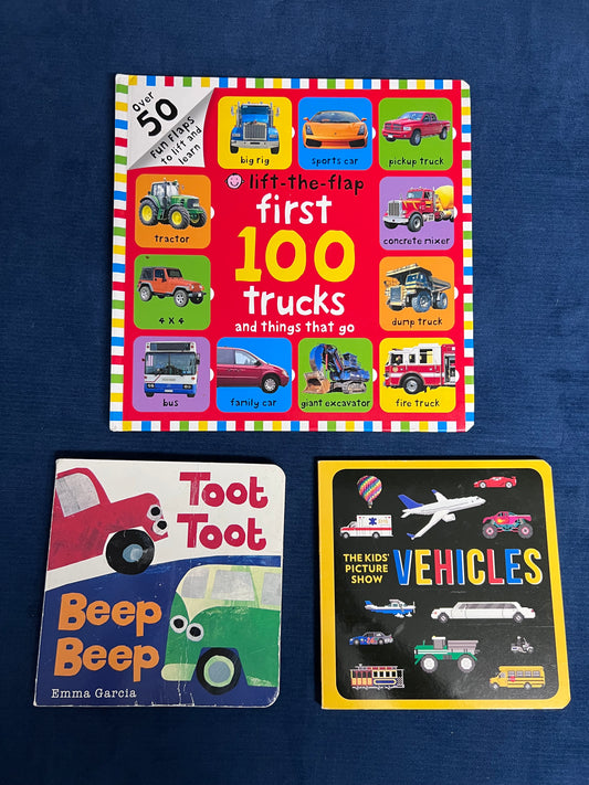 Vehicle Board Book Bundle: GUC (see details). First 100 Trucks, Toot Toot Beep Beep, Vehicles