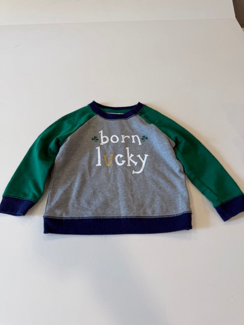 #9 -  Cat & Jack -  Born Lucky Sweatshirt Grey with Green Arms Toddler SIZE  18M REDUCED
