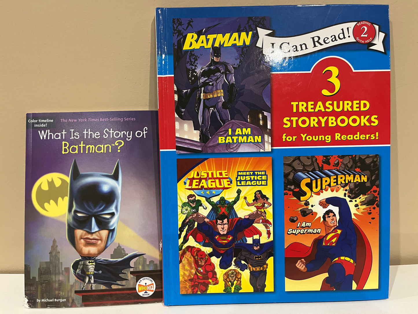 137 total of 3 books what is the story of batman?, I can read Level 2 hardback book, Marvel super heroes hardback book, ln