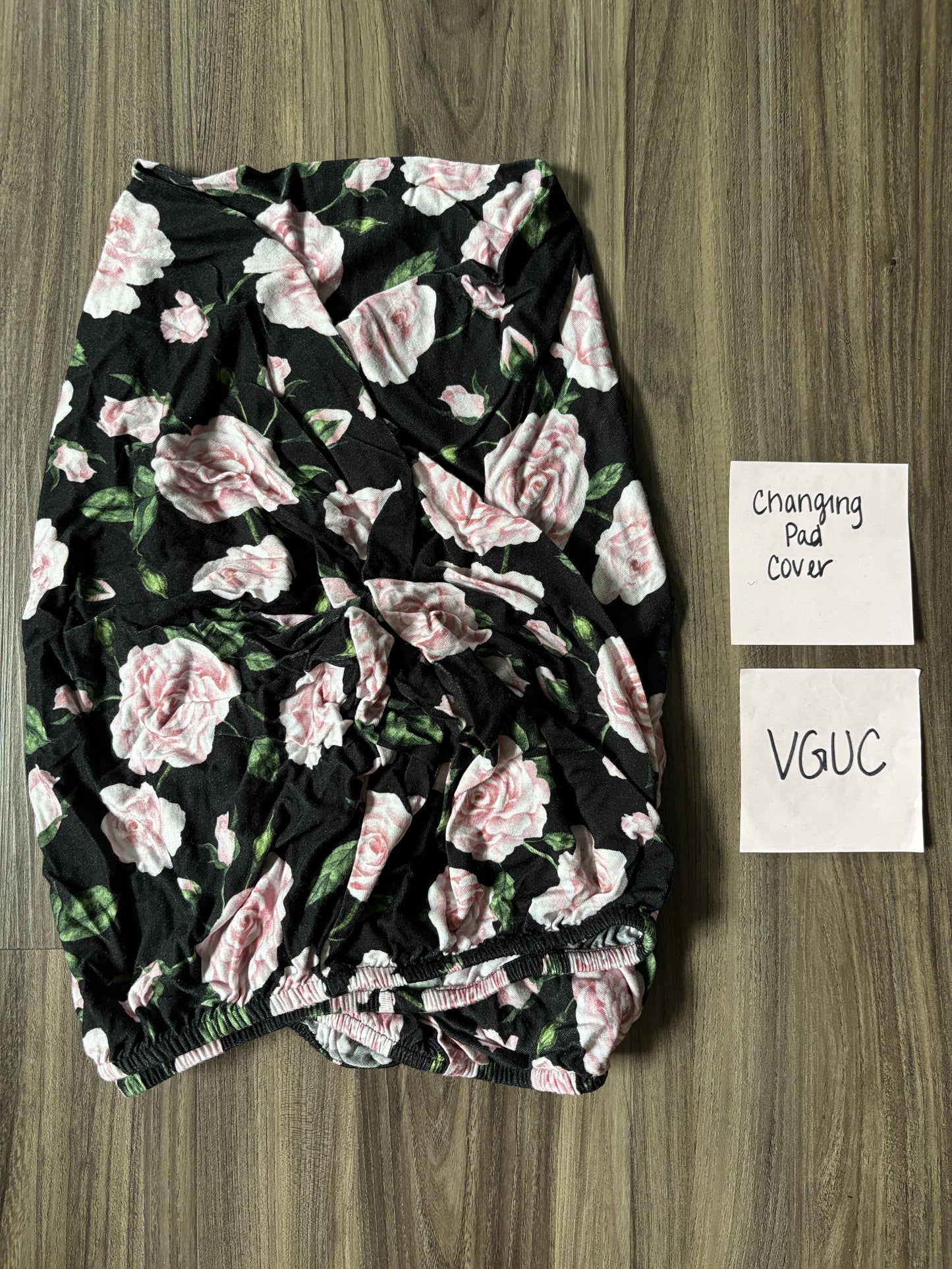 #77 - Posh Peanut (Bamboo) Black Floral Changing Pad Cover VGUC