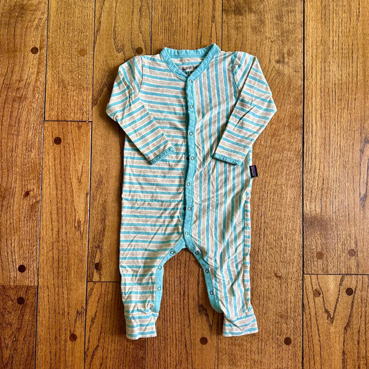 #95 EUC Boys Patagonia Blue and Gray Striped Romper, size 12-18 months