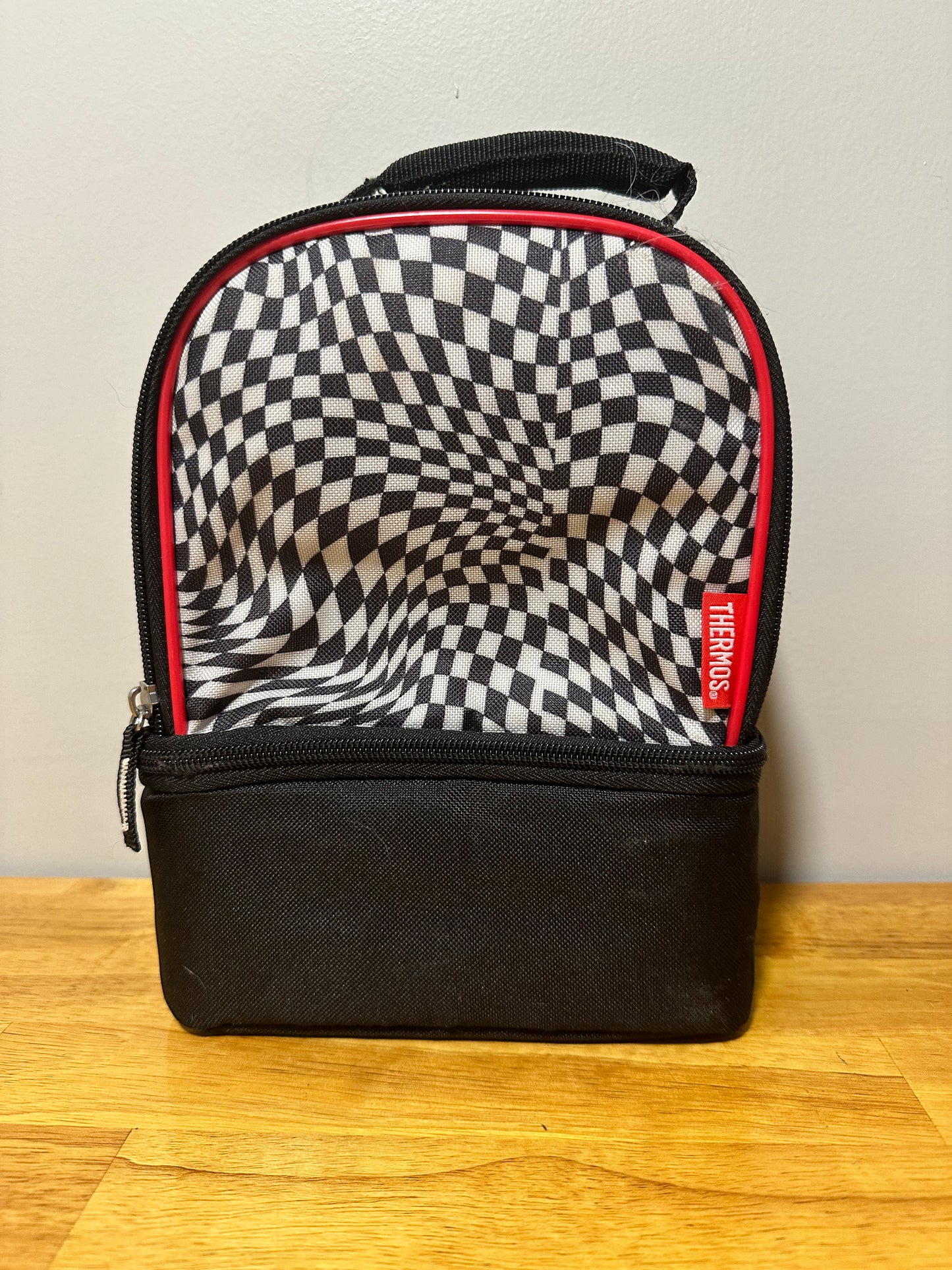 Checkered Thermos Lunch Bag with Hard Bottom