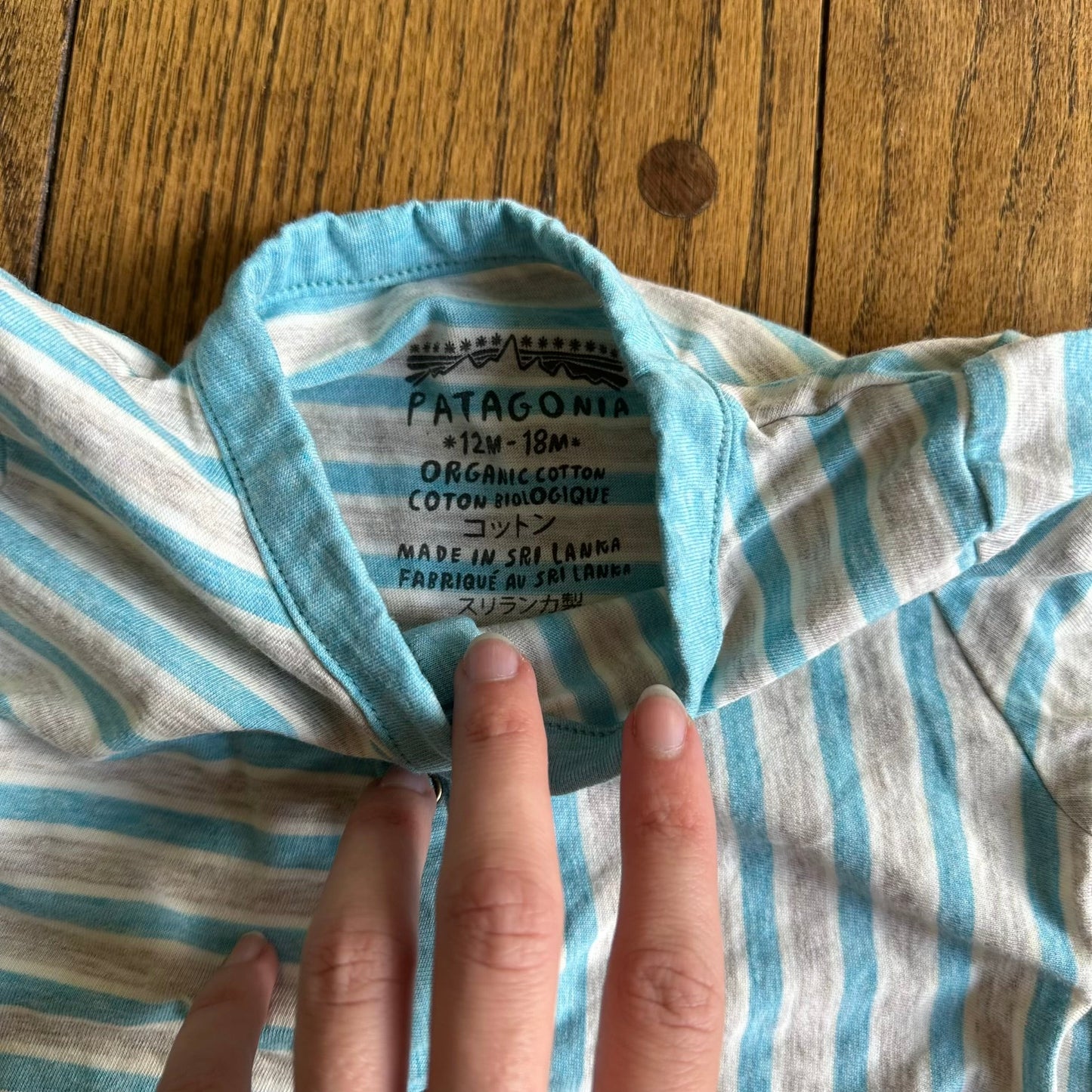 #95 EUC Boys Patagonia Blue and Gray Striped Romper, size 12-18 months