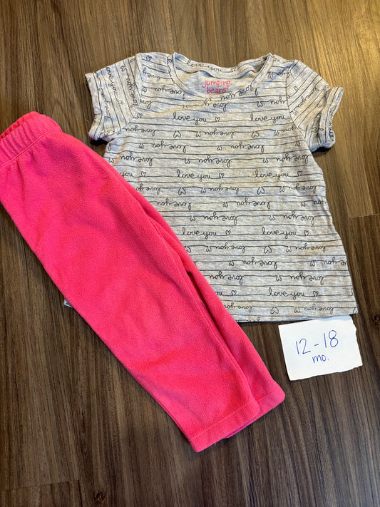 #98B - 12-18 Mo - Gray Love Shirt + Pink Fleece Pants - PU 45236 (near Kenwood) Except Semiannual Sale