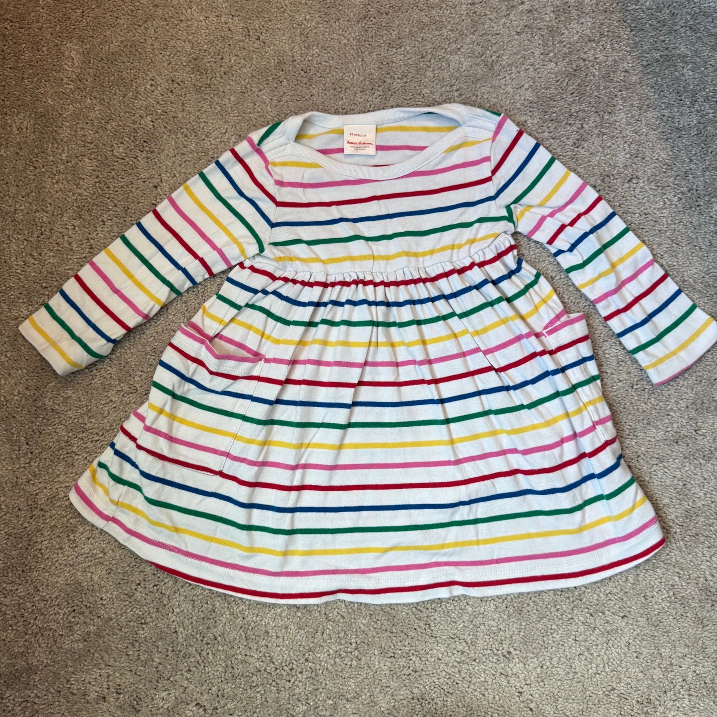 #139 Size 2T Hanna Anderson Rainbow Stripe Dress (please look at all pictures)