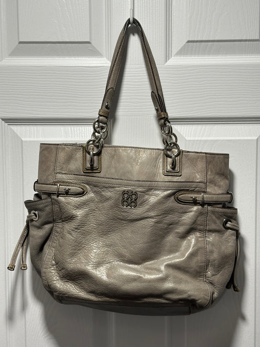 Large Gray Leather Coach Bag with Dust Bag - EUC