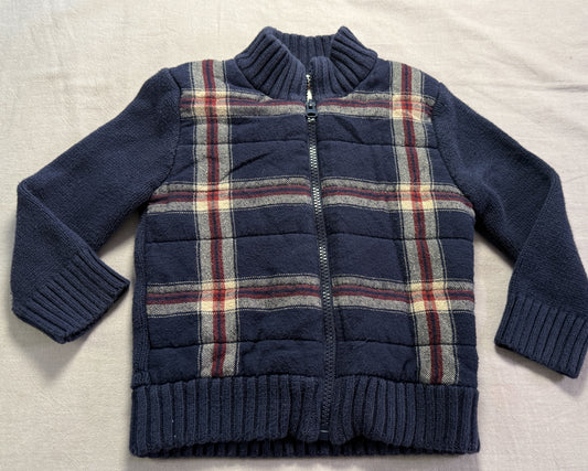 #103 2T Plaid Navy Zip Sweater