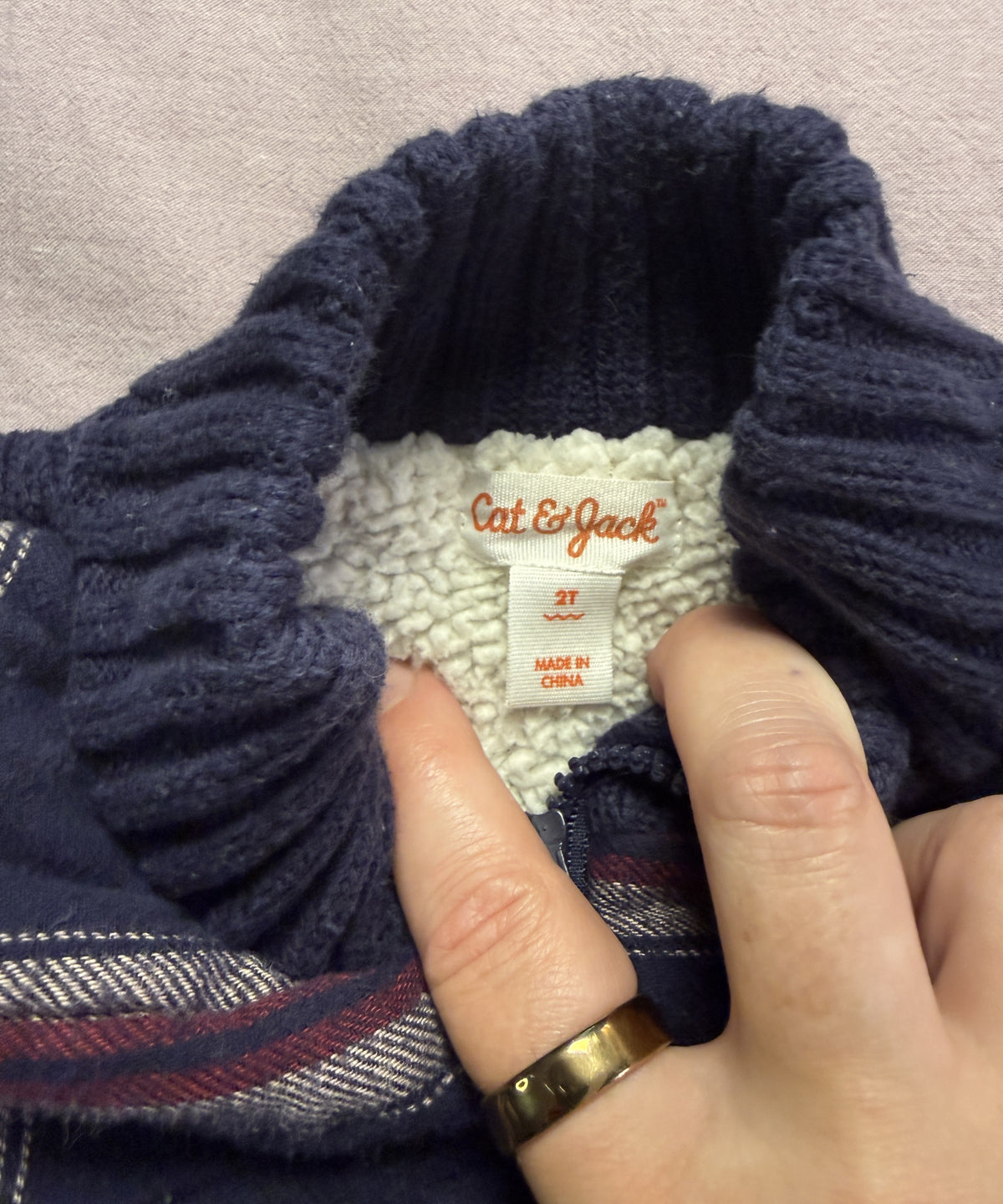 #103 2T Plaid Navy Zip Sweater