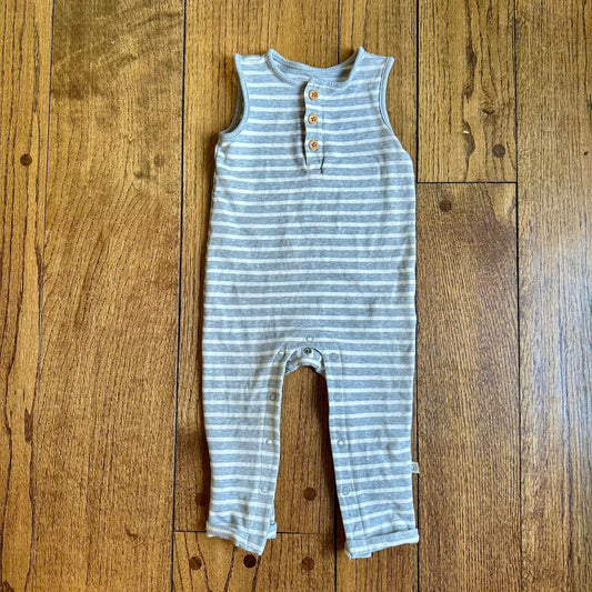 #95 VGUC Boys Little Planet Gray Striped Button Down Tank Romper, size 18 months