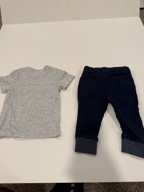 #9 -  Cat & Jack -  Grey T Shirt with colorful Stripes & Navy twill joggers Infant's SIZE  12M