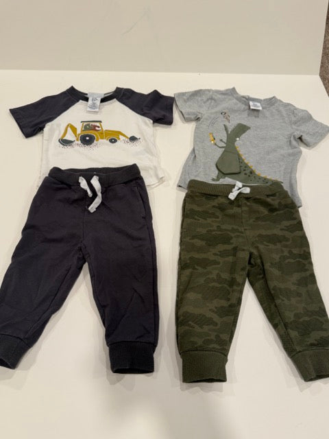 #9 -  Tommy Bahama  -  2 Buldozer/Dinosaur Short sleeve shirts & 2 pair Camo/Grey pants Boys SIZE  12M