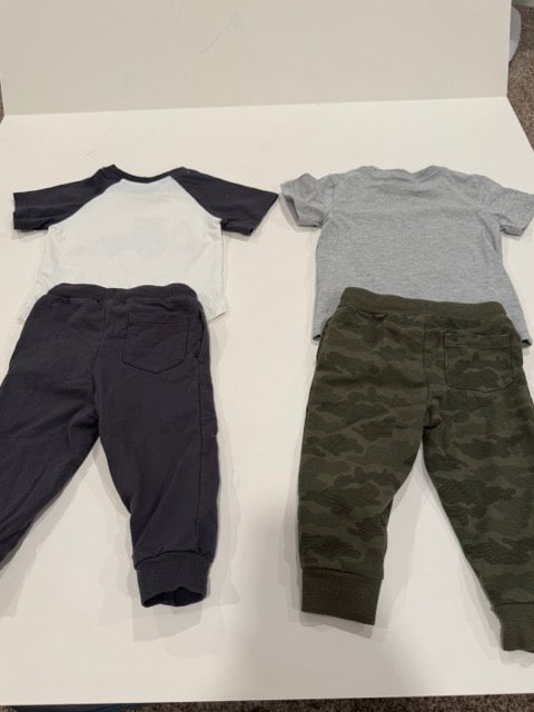 #9 -  Tommy Bahama  -  2 Buldozer/Dinosaur Short sleeve shirts & 2 pair Camo/Grey pants Boys SIZE  12M