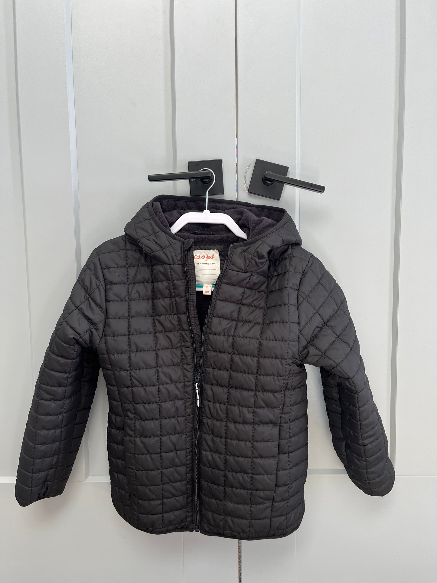 137 Boys all black fleece lined winter coat size L 10/12 cat & jack LN