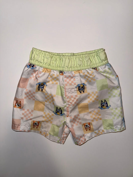 #106: REDUCED 18m Bluey Checkered Lined Swim Trunks