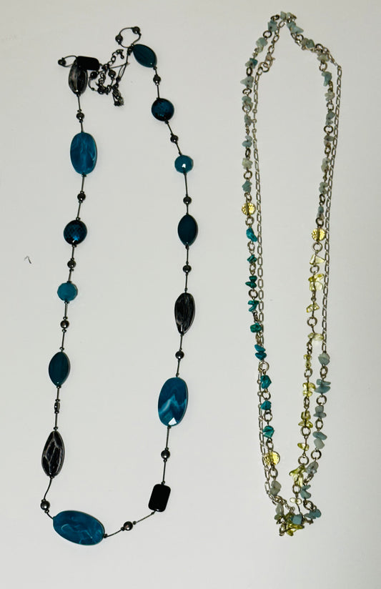 2 Long Necklaces - Teal/Black & Teal/Green