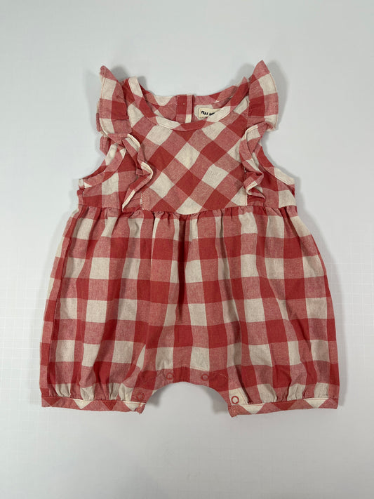 PPU 45242 Peas and Queues 18m red/white gingham romper