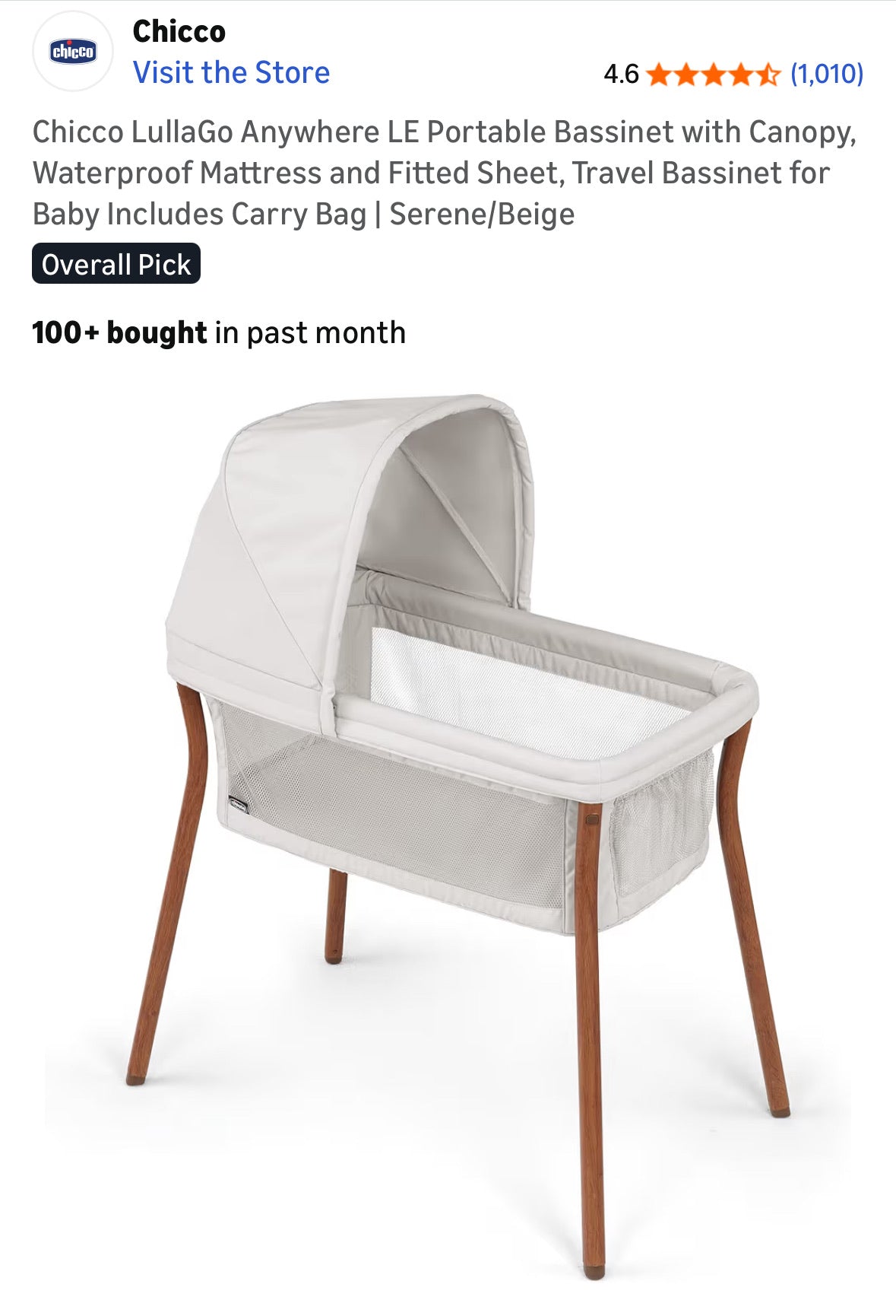Seller #105 - Chicco Lullago Bassinet with Canopy VGUC