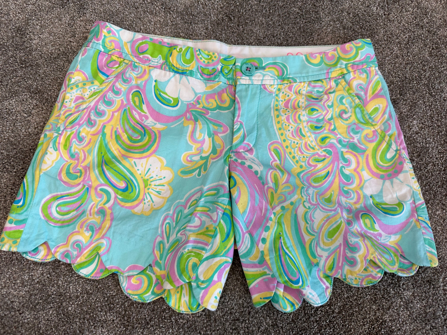 Lilly Pulitzer Woman The Buttercup Shorts Scalloped Sz 00 Teal Pink Yellow