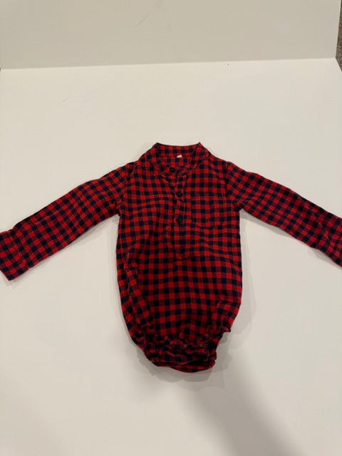 #9 -  Big Elephant -  Red/Navy Buffalo Check Long Sleeve Button Down Onesie Infant's SIZE  90 (12M) REDUCED