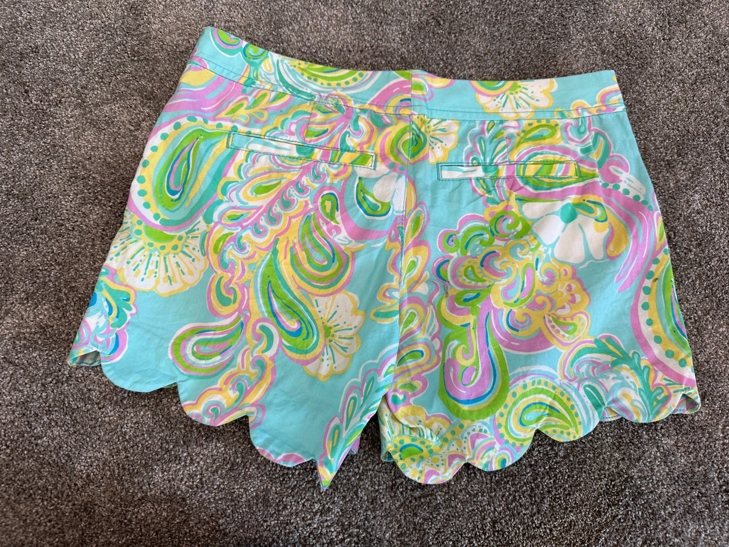 Lilly Pulitzer Woman The Buttercup Shorts Scalloped Sz 00 Teal Pink Yellow