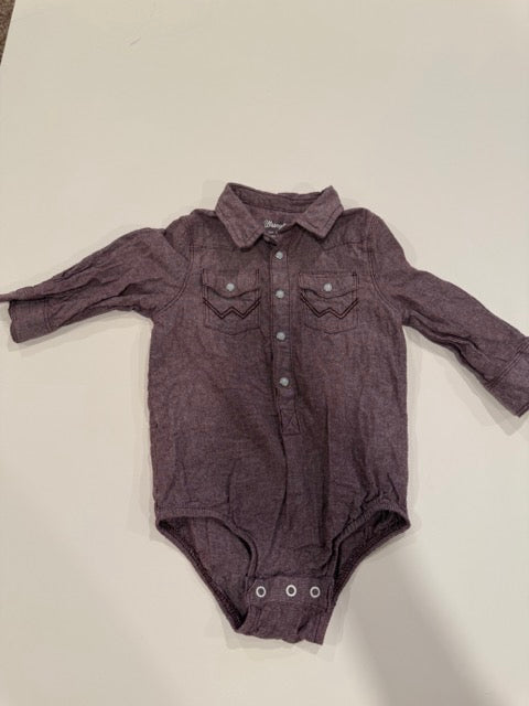 #9 -  Wrangler -  Muted Red Western Style Button Down Onesie Infants SIZE  12M REDUCED