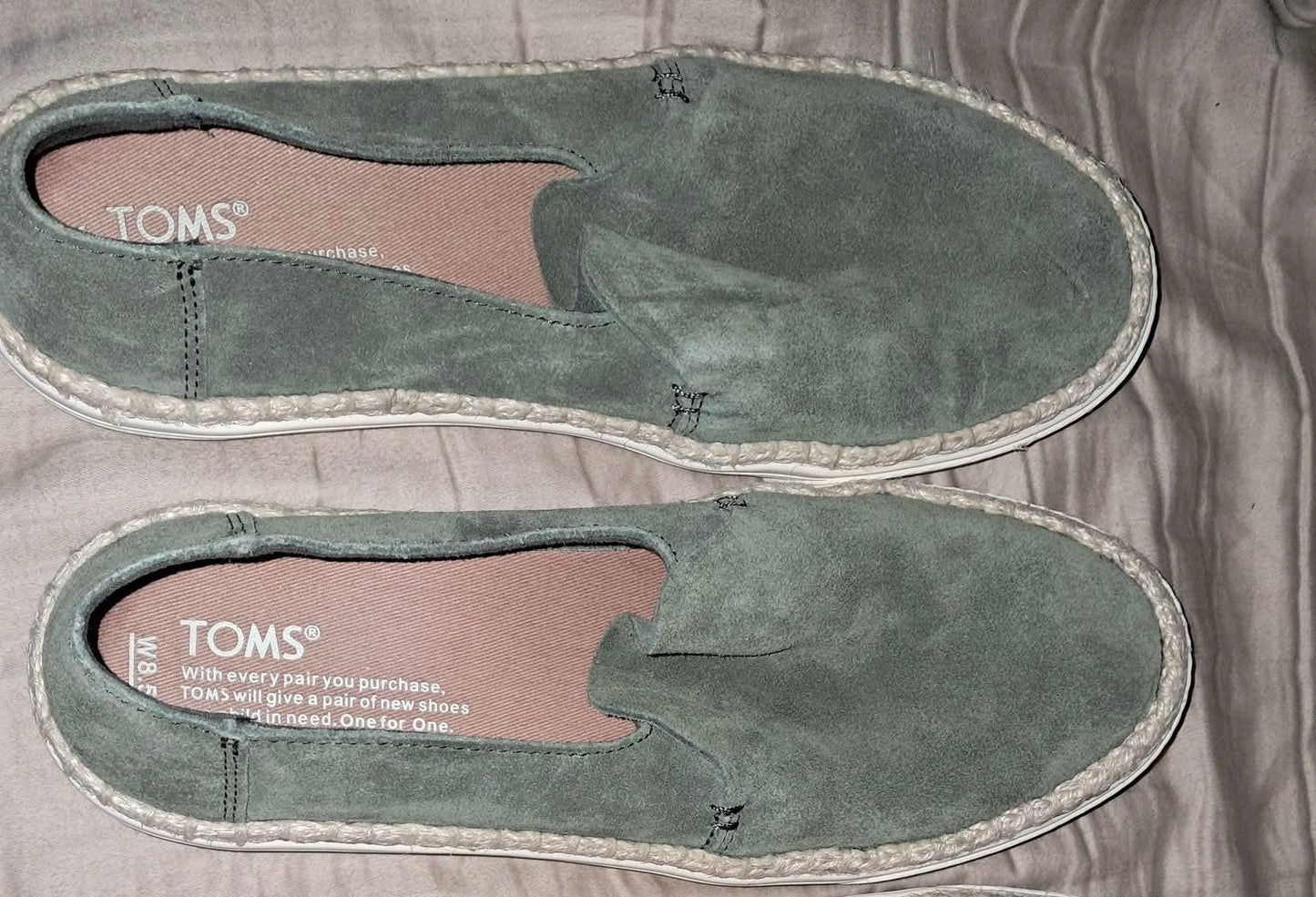 Seller #57 Womens 8.5 Green Suede Toms slide on shoes REDUCED