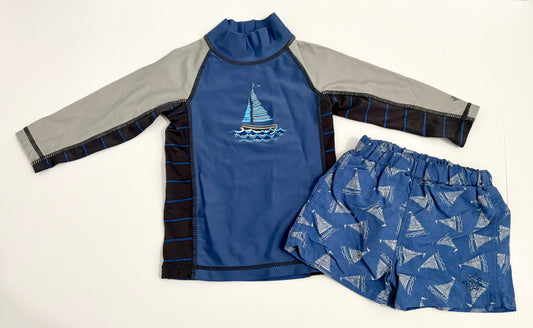 #132 - REDUCED -  UVSkinz: Sailboat Swim Trunks and Long-Sleeve SPF Rash Guard, 12-24M