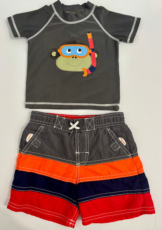 #132 - REDUCED - Carter's: Striped Swim Shorts & Monkey Swim Shirt, 12M