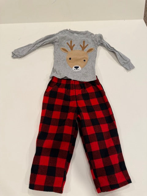 #9 -  Carters -  Grey Long Sleeve Raindeer Shirt with Black/Red Buffalo Check Fleece Pants Toddler SIZE  24M REDUCED