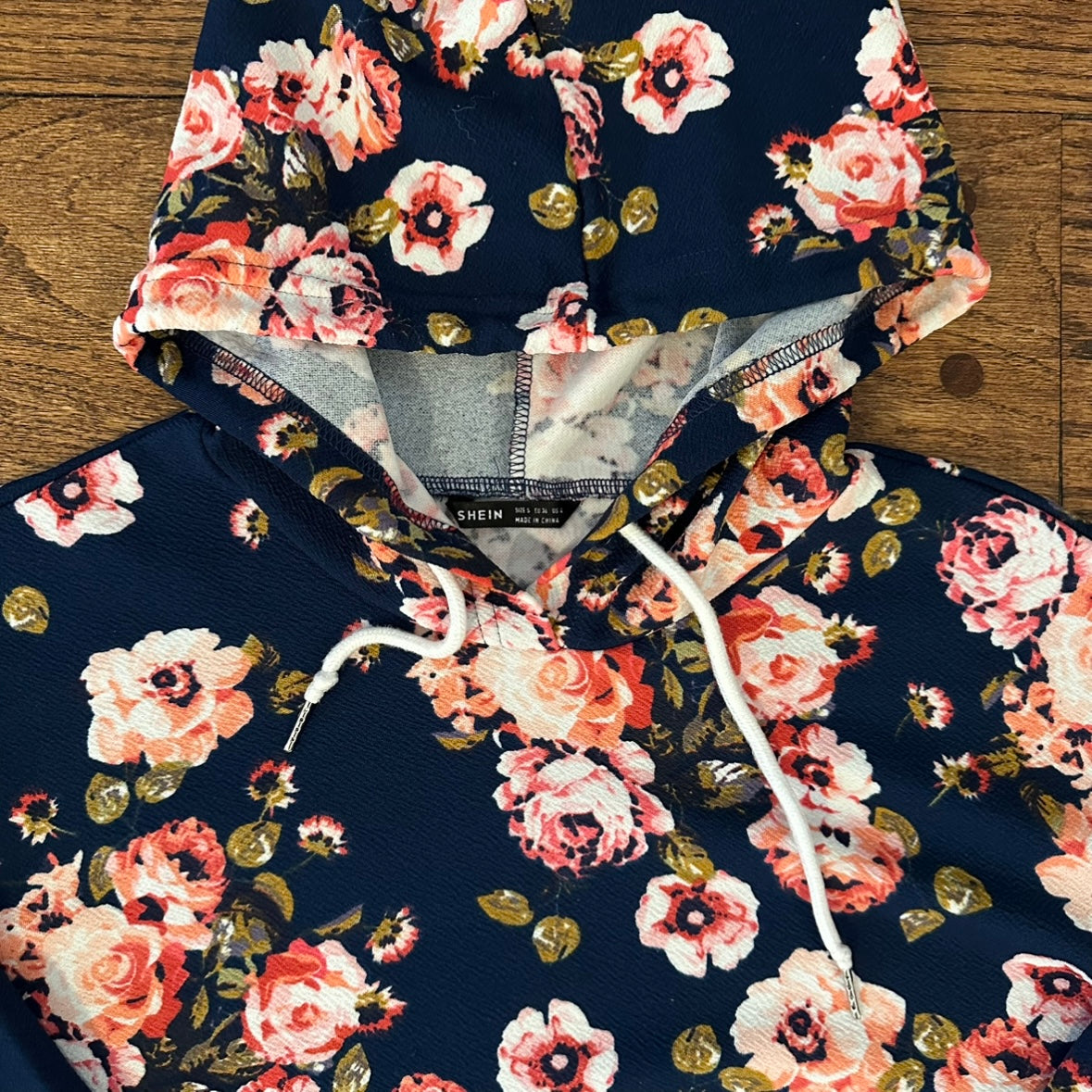 Women's SHEIN Navy Pink Floral Maternity Hoodie - size 4