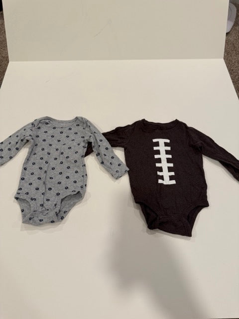 #9 -  Carters -  Brown Football & Grey/Navy Football helmet Long sleeve onesies Toddler SIZE  12M reduced